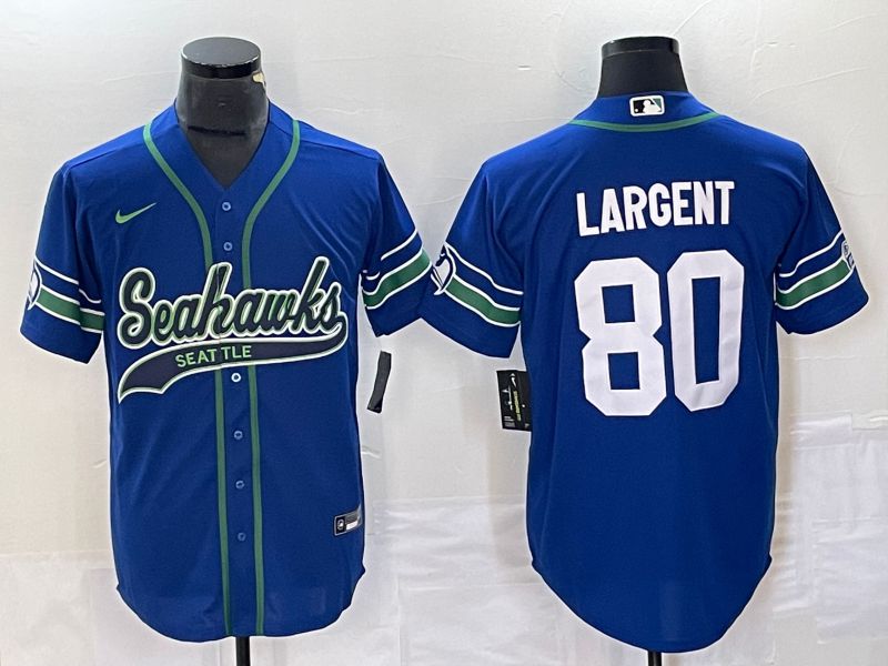 Men Seattle Seahawks 80 Largent Blue Co Branding Nike Game NFL Jersey style 1